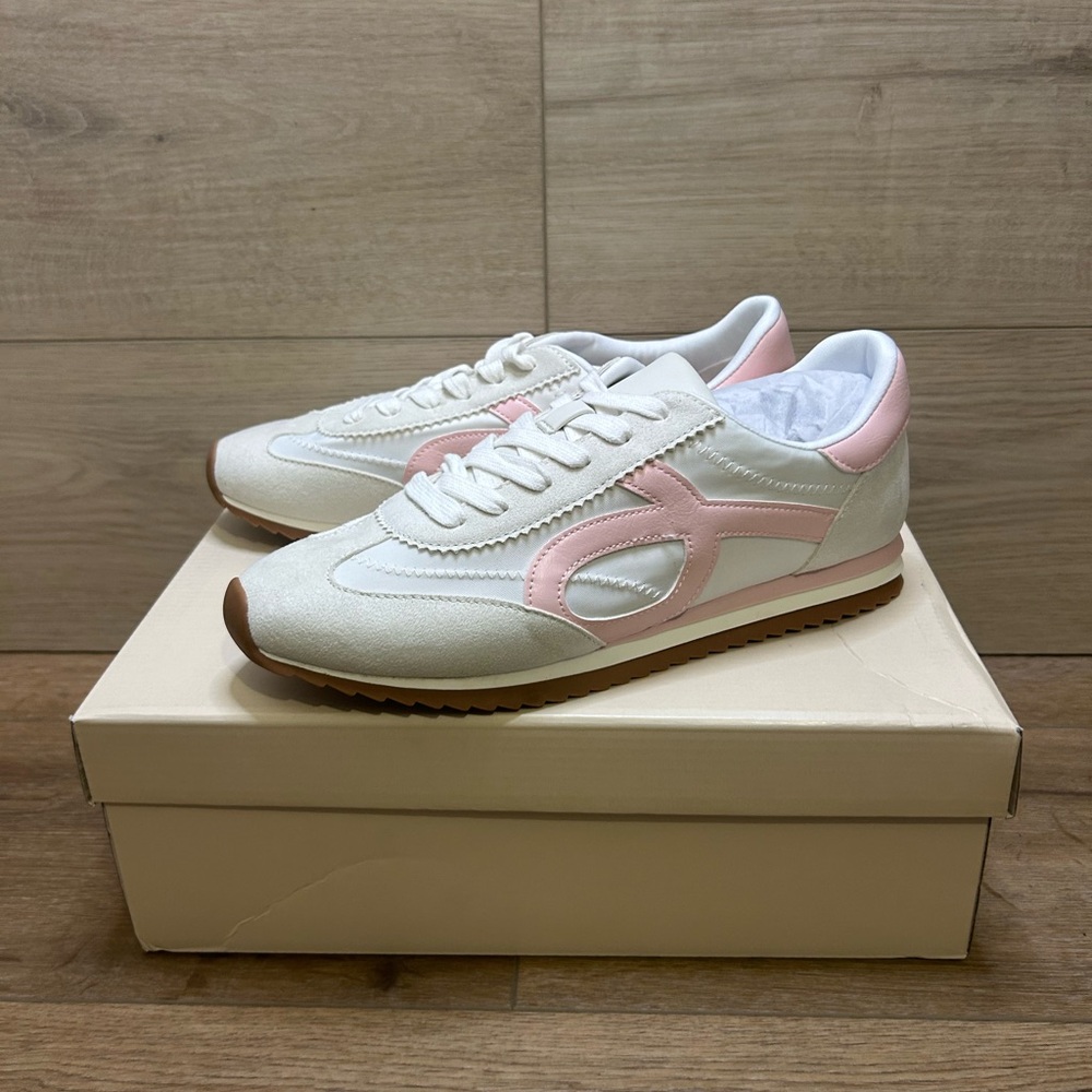 New On 34th Womens Madisonn Colorblock Sneakers Tan / Pink / Bone 9M
